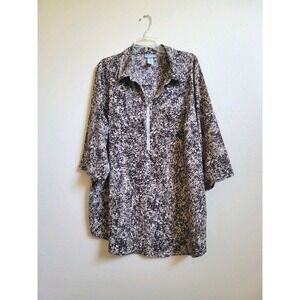 Catherines Women's Plus Size Zip Up Brown Animal Tunic Pockets Blouse 1X (18/24)